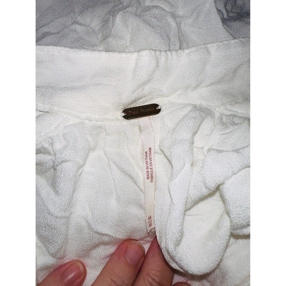 FP1 Free People Womens Shirt Long Sleeve Ruffled Top V Neck Blouse White M - Picture 5 of 7